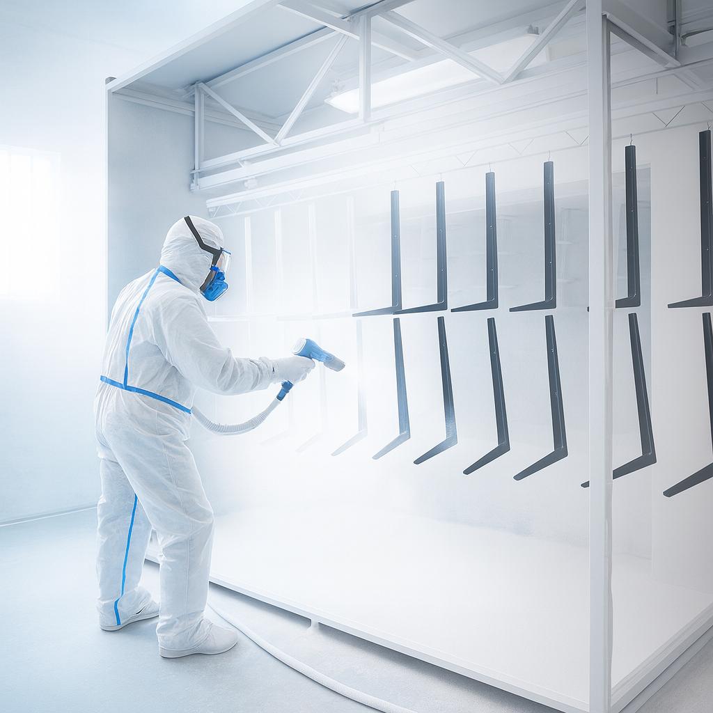 Línea de pintura en polvo electrostática para producción industrial